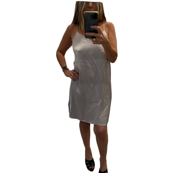 HALSTON Silver Fog Slip Satin Dress.Size M - Picture 1 of 14